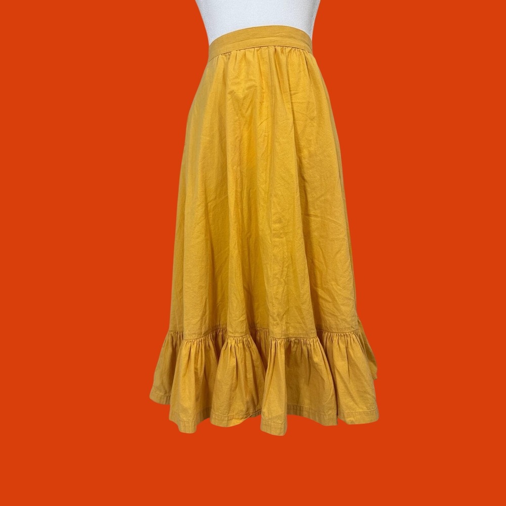 Vintage Liz Claiborne Mustard Yellow Midi Skirt with Ruffle Hem